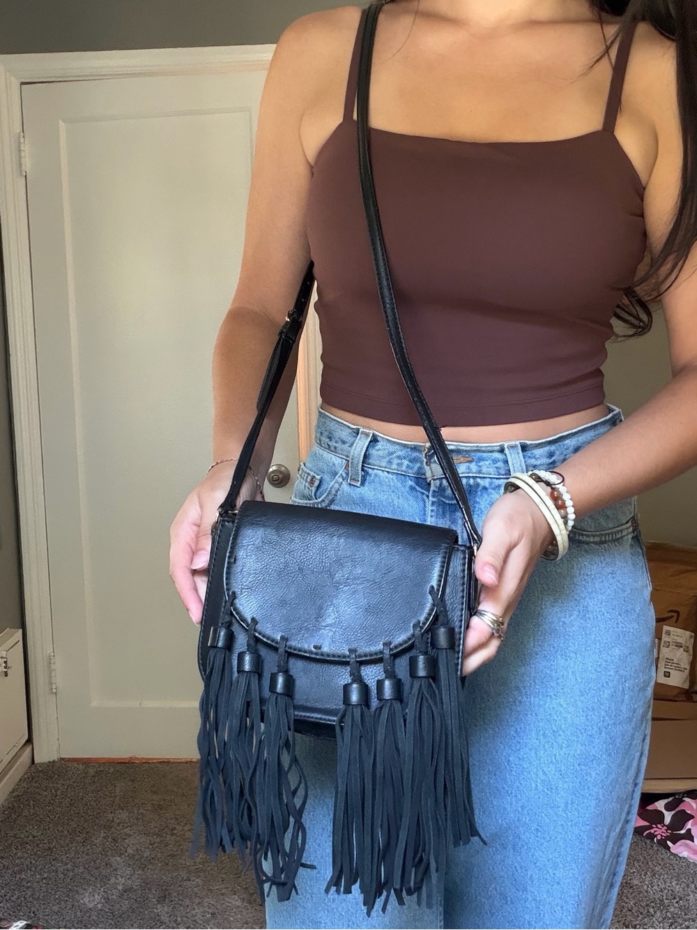 Black Fringe Crossbody Bag - Classic Women's Shoulder Purse